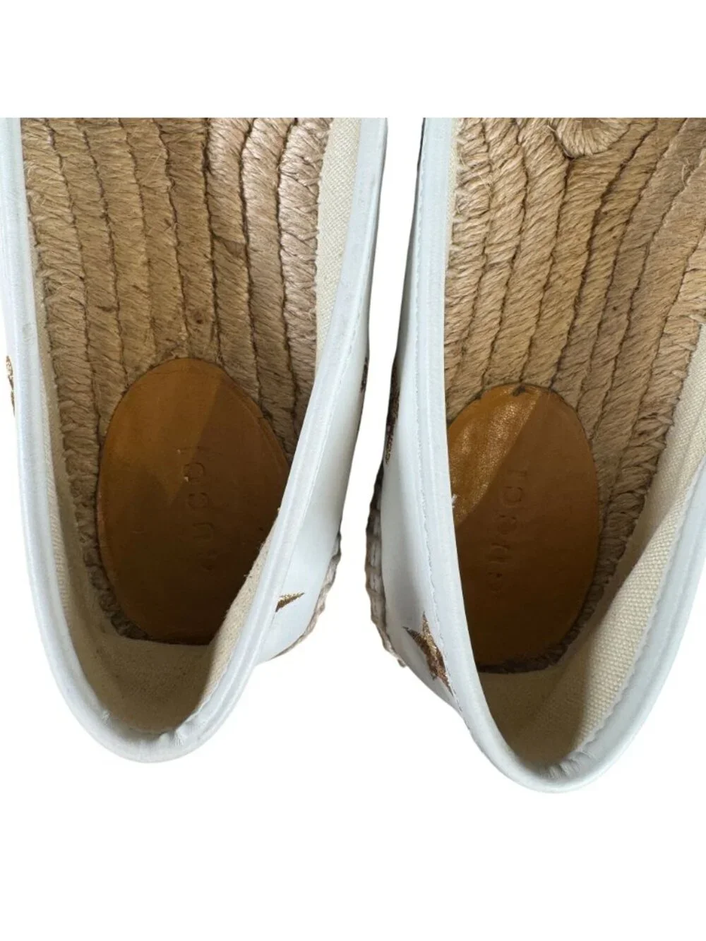 Gucci White Leather Pilar Bee Embroidered Espadrilles Shoes Size EU 37 US 7